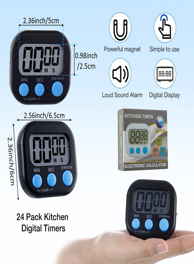 Leumoi 24 Pcs Digital Kitchen Timers Magnetic Back Timers Bulk Large Screen Loud Alarm On/Off Switch Minute Second Count up Countdown Memory Setting for Cooking Classroom Exercise(Black and Blue) - Image 2